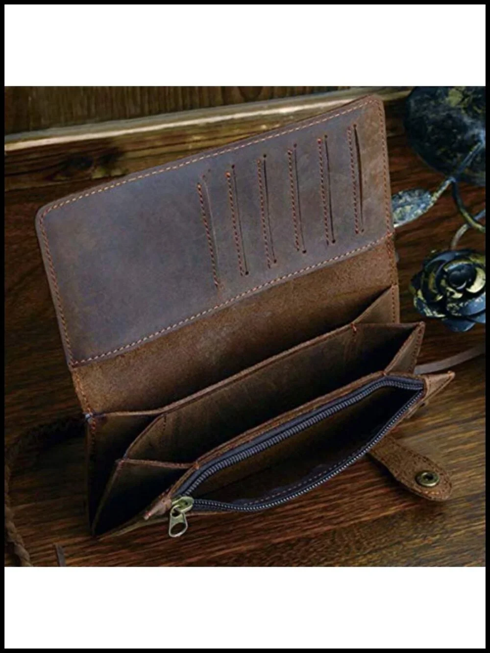 Mens Genuine Leather Bifold Wallet Organizer Checkbook Removable Chain Wallet
